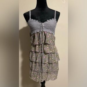 EUC Poof Purple and Green Floral Tiered Ruffle Dress size small